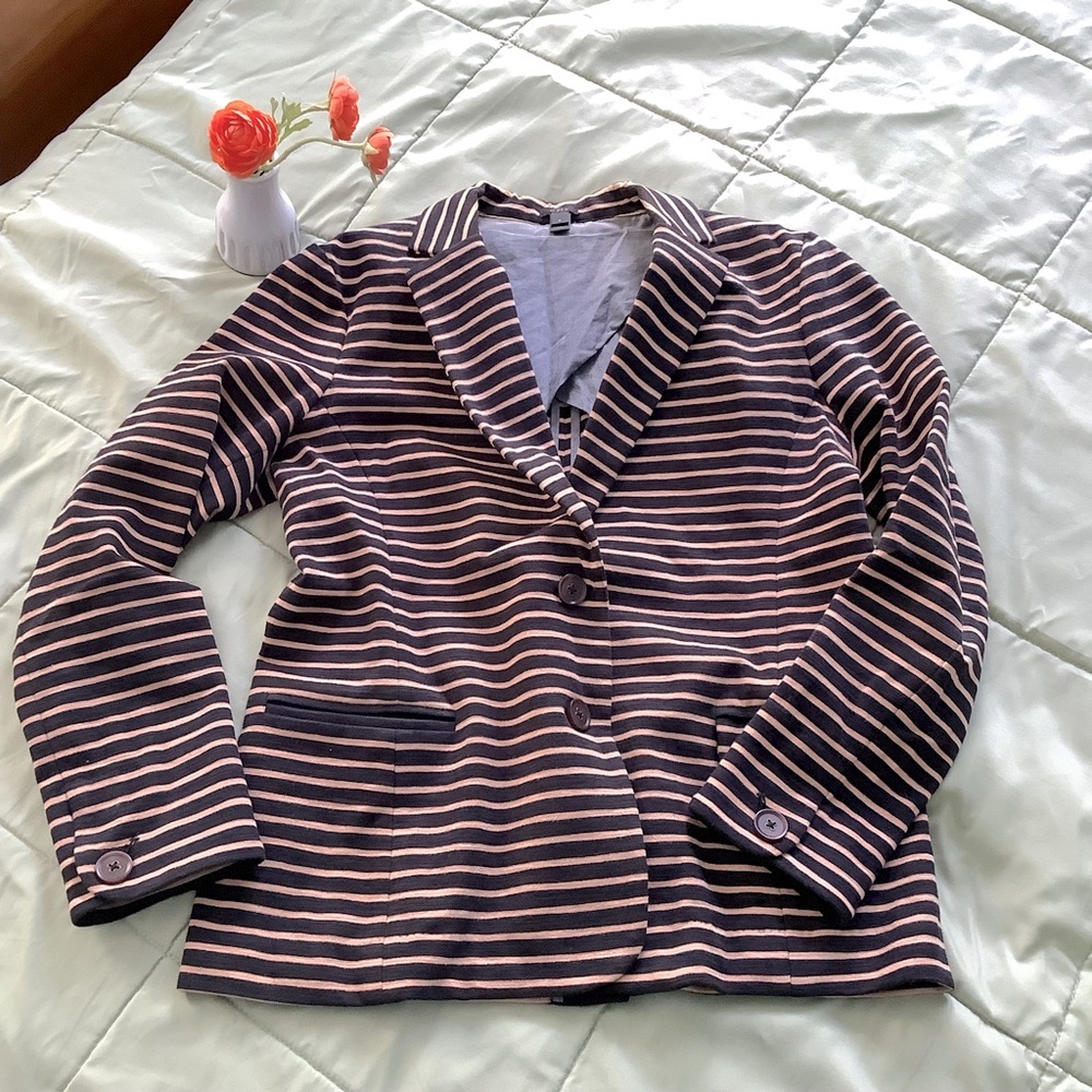 J Crew Nautical Blazer, Black and Tan Stripe, Size S